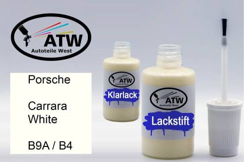 Porsche, Carrara White, B9A / B4: 20ml Lackstift + 20ml Klarlack - Set, von ATW Autoteile West.